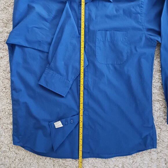 London Fog Mens Long Sleeve Dress Shirt Solid Blue Size16 Pocket Point Collar - Picture 9 of 10